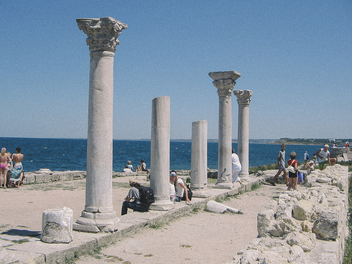 The ruins of Ancient City of Tauric Chersonese and the Black sea